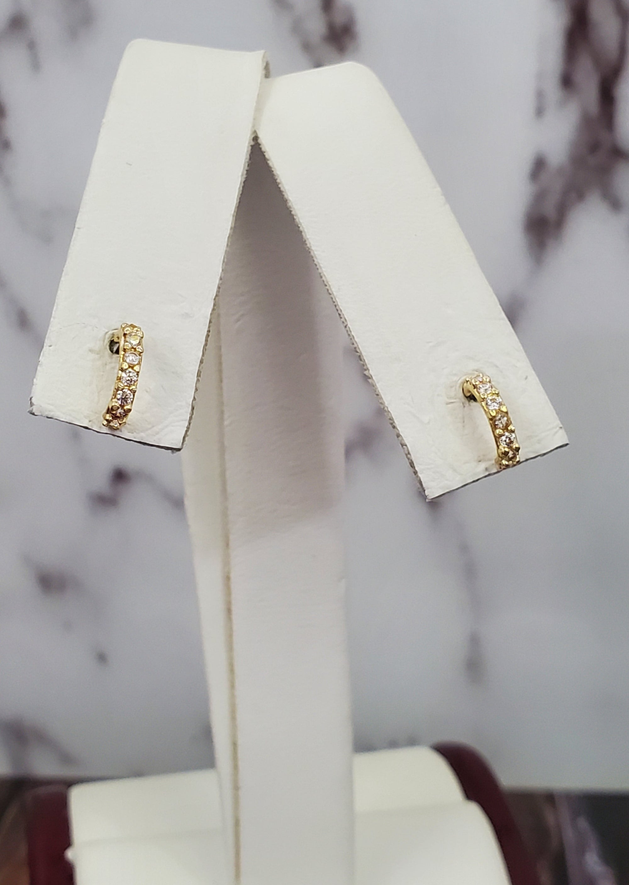 10K Solid Yellow Gold Cz Hoop Earrings for Girls Womens