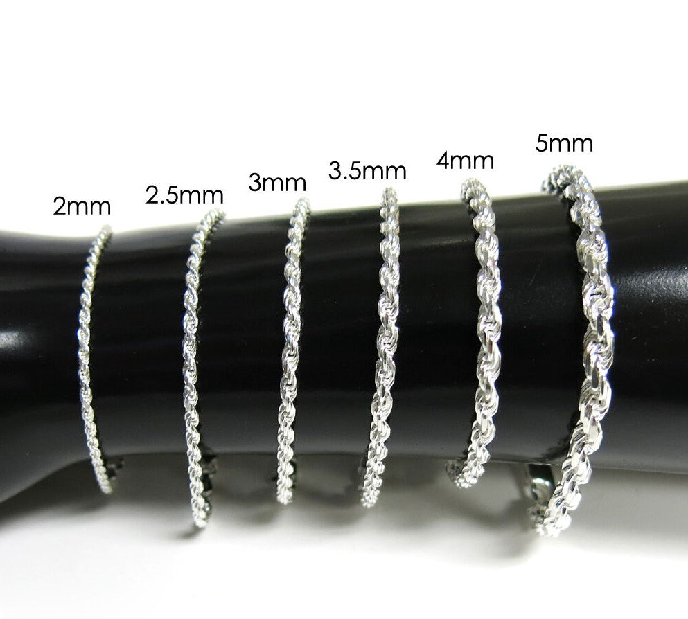 Solid Sterling cheapest Silver 2.5mm Rope Bracelet 8”