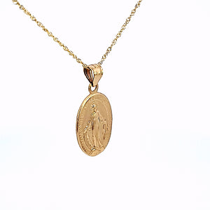 14K Solid Yellow Gold Religious Milagrosa Pendant Charm with Singapore Chain