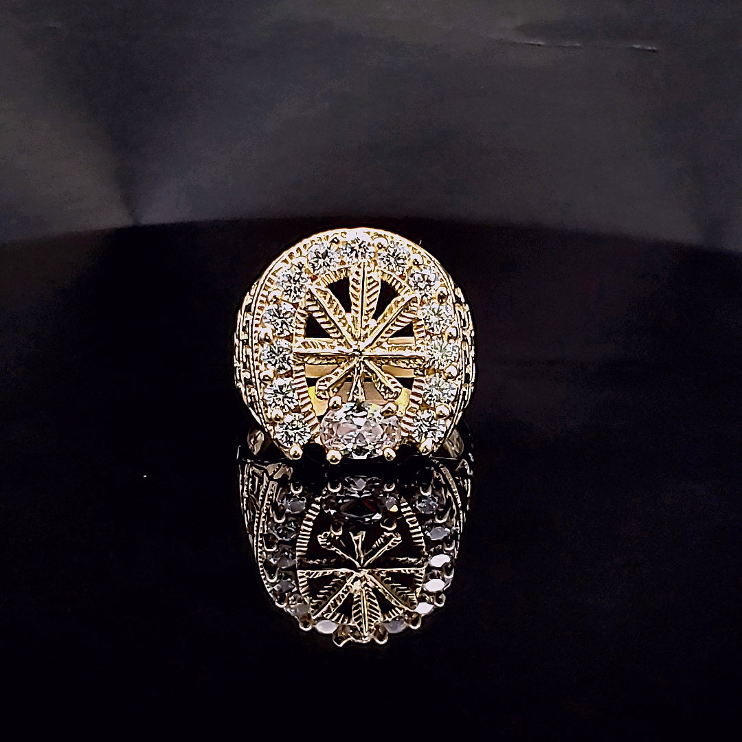 10K Solid Yellow Gold Round Cut Cubic Zirconia Marijuana Cz Ring