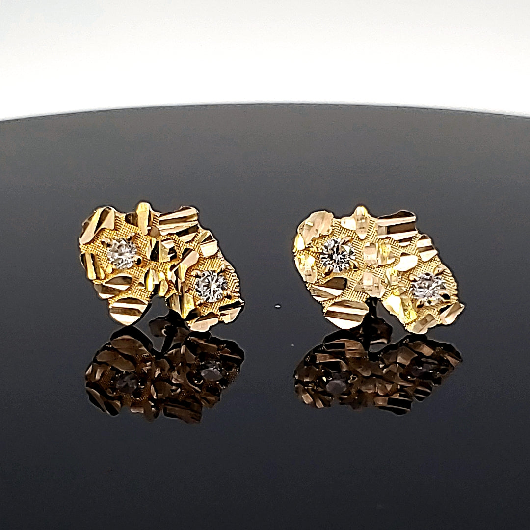 10K Solid Yellow Gold Nugget Cut Earrings for Girls womens