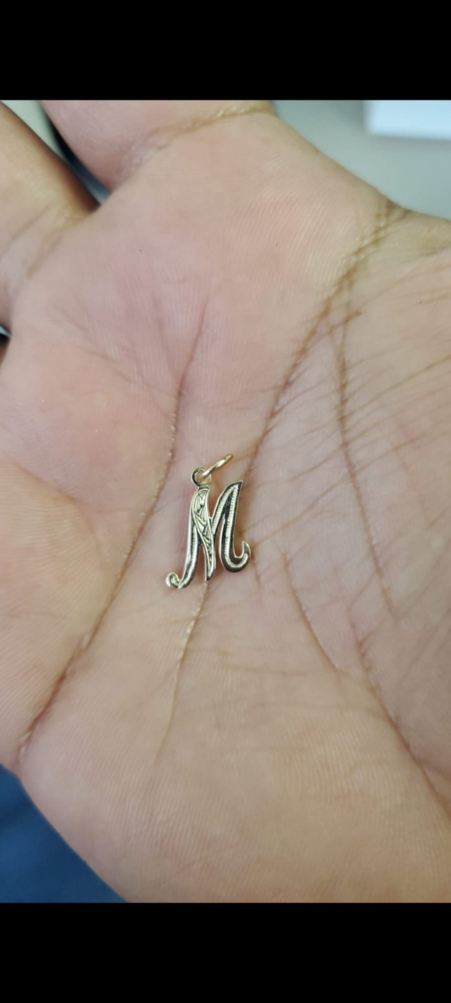 14K Yellow Gold "M" Initial Pendant Charm